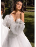 Off Shoulder Beaded Ivory Lace Tulle Shinning Wedding Dress